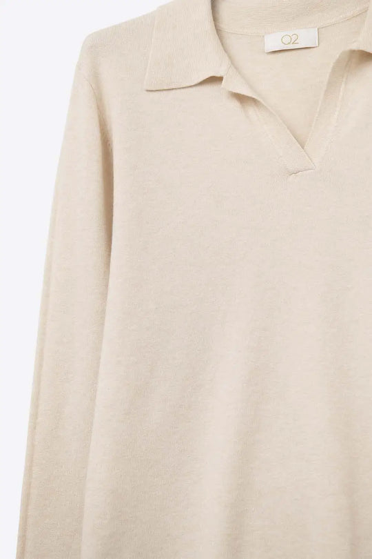 Knitted polo collar with V-neckline no button placket in cream - CREAM / ONE - Polos