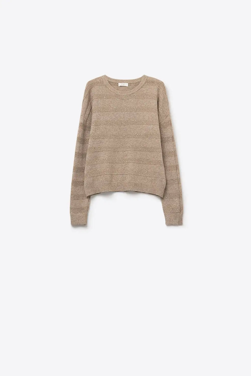 Beige Striped Knit Sweater with Sequin Detail - BEIGE / ONE - Sweaters