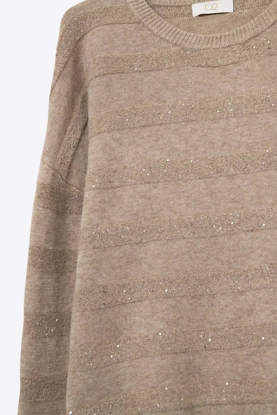 Beige Striped Knit Sweater with Sequin Detail - BEIGE / ONE - Sweaters
