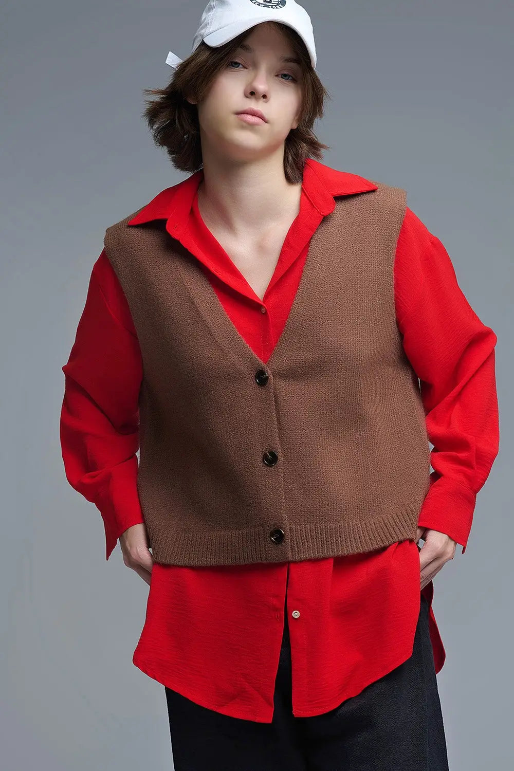 Knitted Cropped Vest in Chocolate Brown - Cardigans