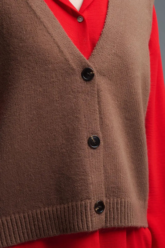 Knitted Cropped Vest in Chocolate Brown - Cardigans