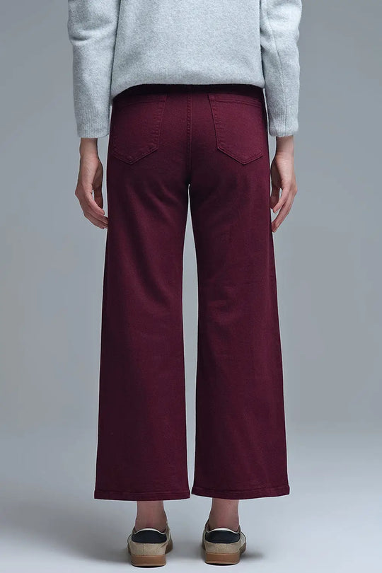 Cropped wide leg jeans in burgundy - Colored Jeans