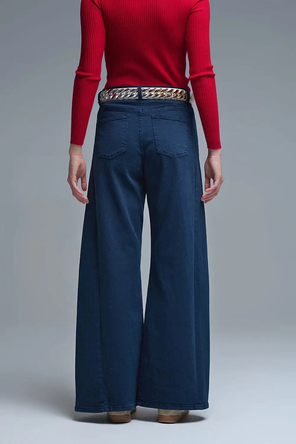 Extra wide leg trousers in navy - Colored Jeans