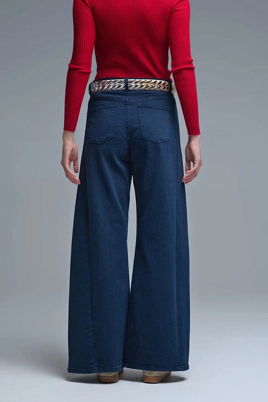 Extra wide leg trousers in navy - Colored Jeans
