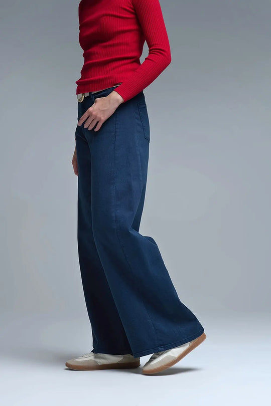 Extra wide leg trousers in navy - Colored Jeans