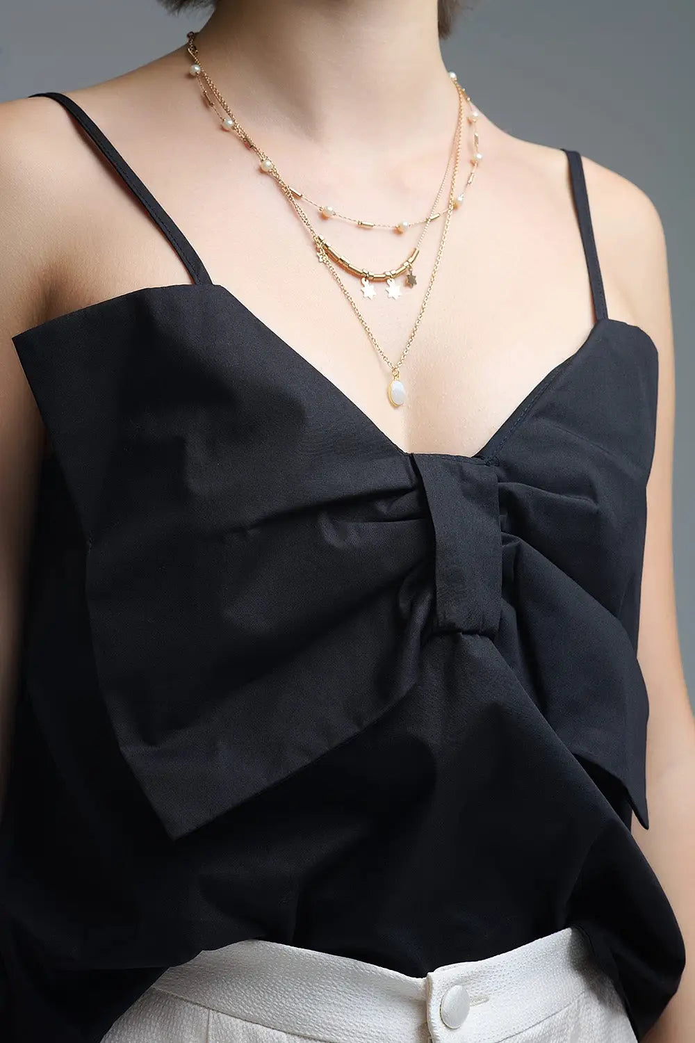 Black poplin crop top with bow detail - Tops