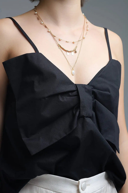 Black poplin crop top with bow detail - Tops
