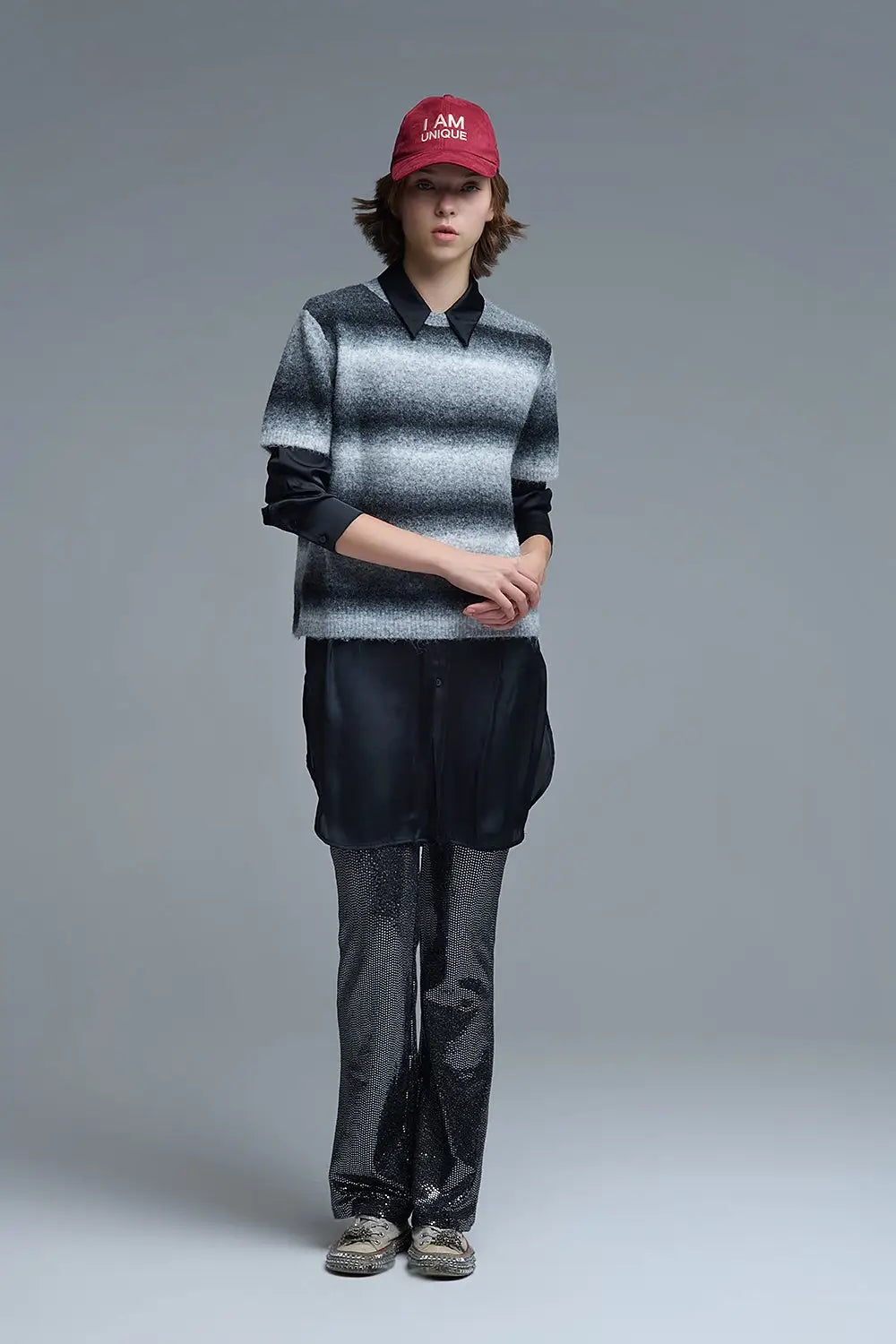 Short Sleeve Ombré Striped Sweater in Grey - GRAY / ONE - Sweaters