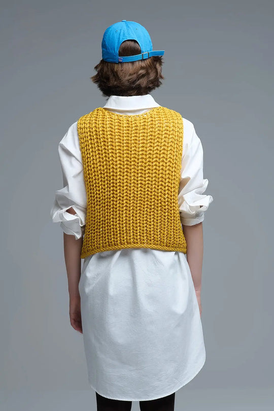 Crochet Cropped Vest in Yellow With sequins Thread - YELLOW / ONE - Sweaters