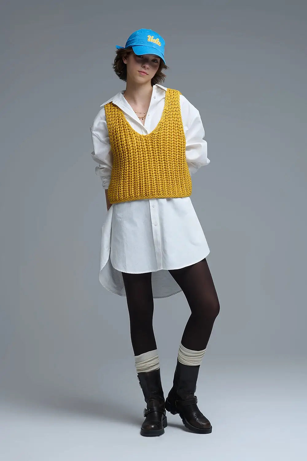 Crochet Cropped Vest in Yellow With sequins Thread - YELLOW / ONE - Sweaters