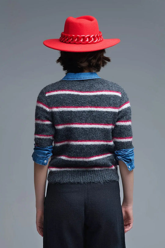 Short Sleeve Embroidered Love Sweater in Dark Grey - GRAY / ONE - Sweaters