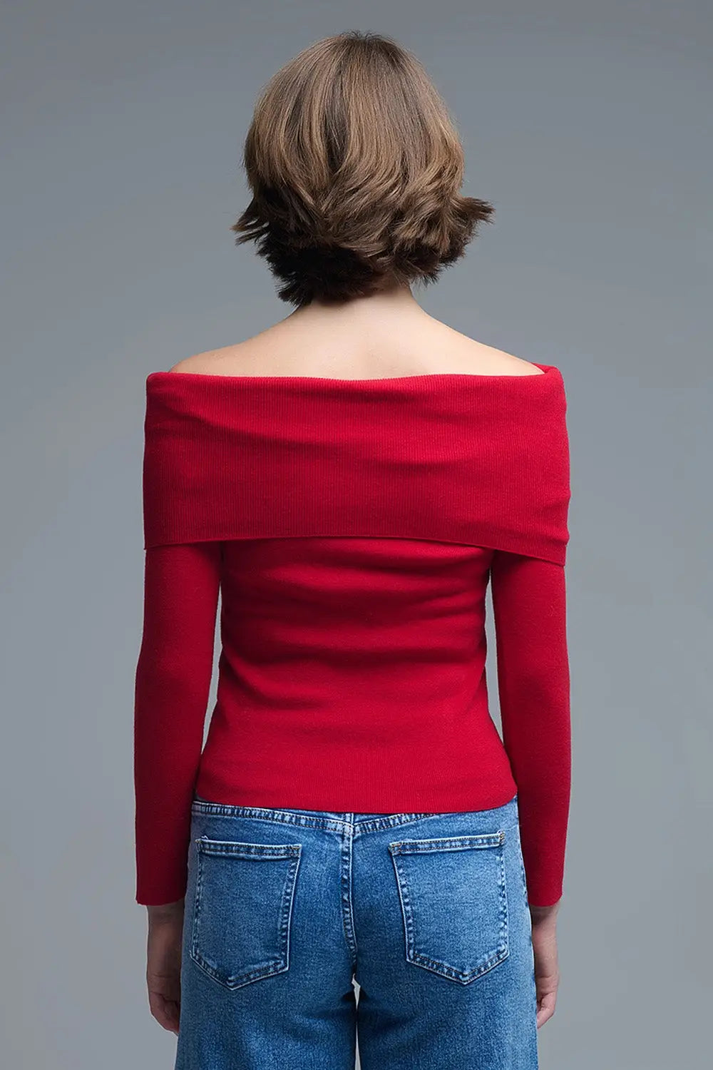 Chic Off-Shoulder Red Knit Top - Sweaters