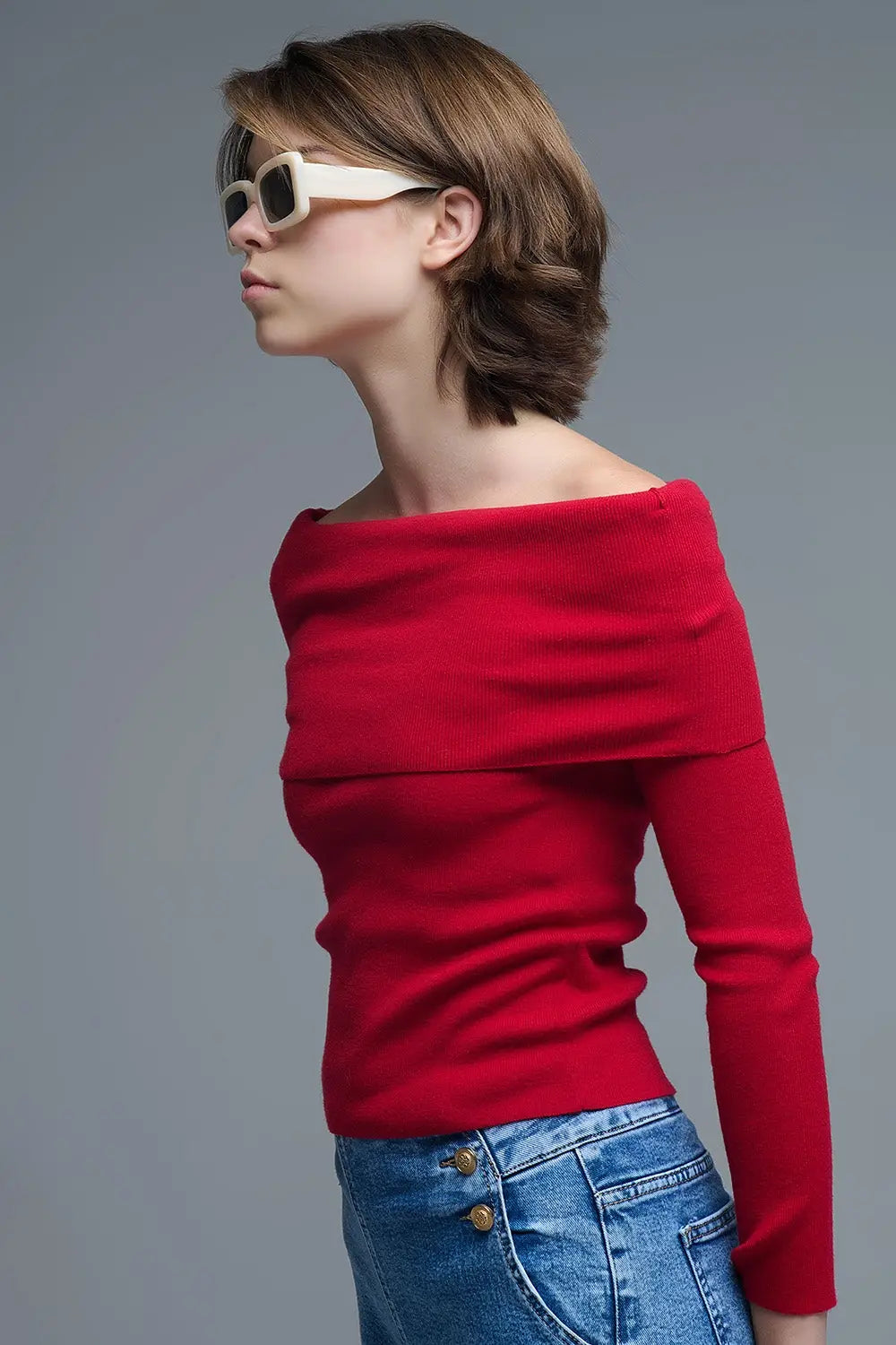 Chic Off-Shoulder Red Knit Top - Sweaters