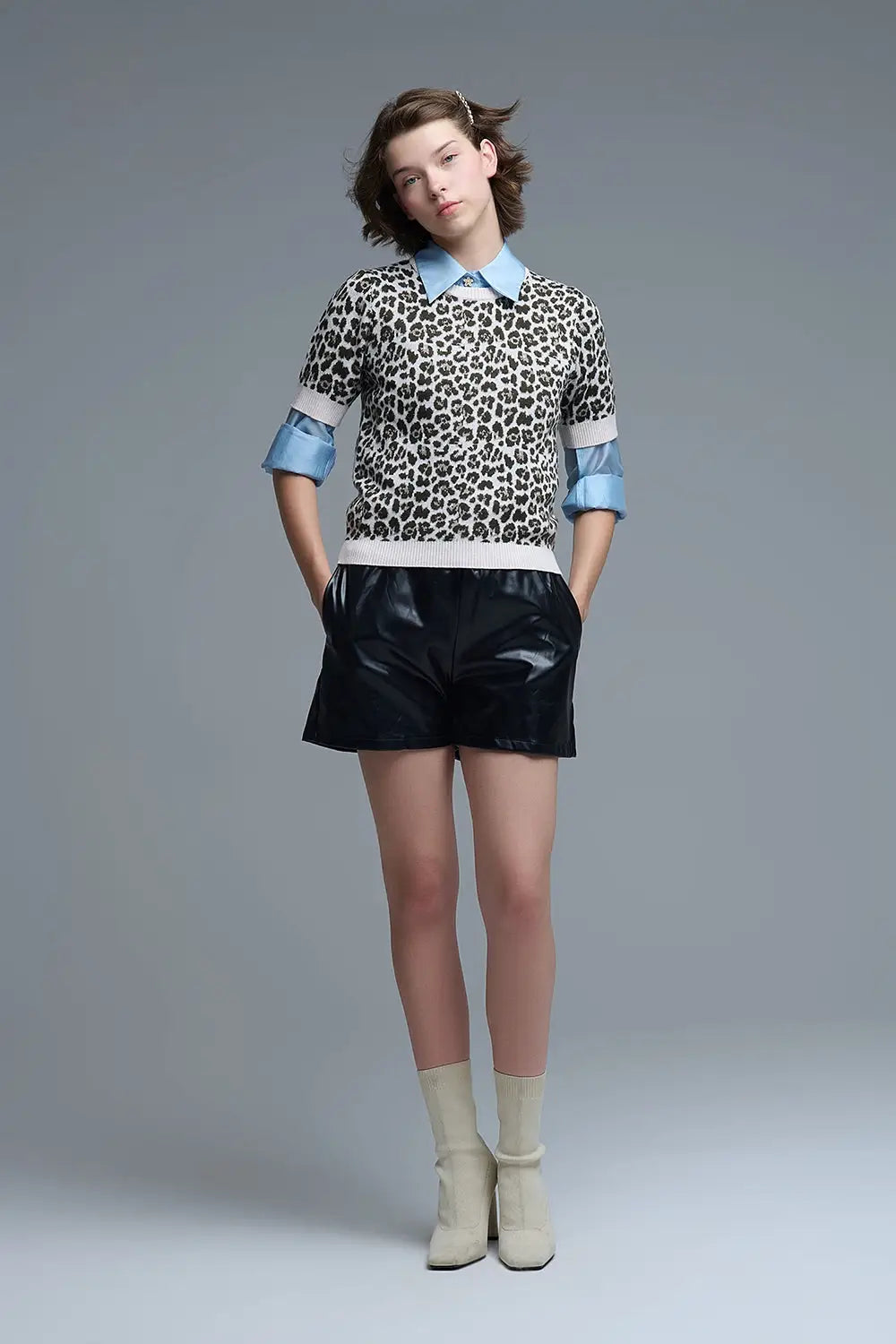 Chic Short Sleeve Leopard Print Sweater - Sweaters
