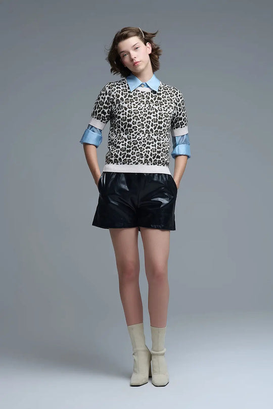 Chic Short Sleeve Leopard Print Sweater - Sweaters