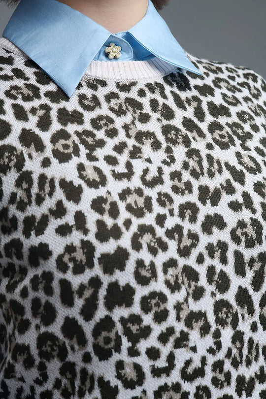 Chic Short Sleeve Leopard Print Sweater - Sweaters