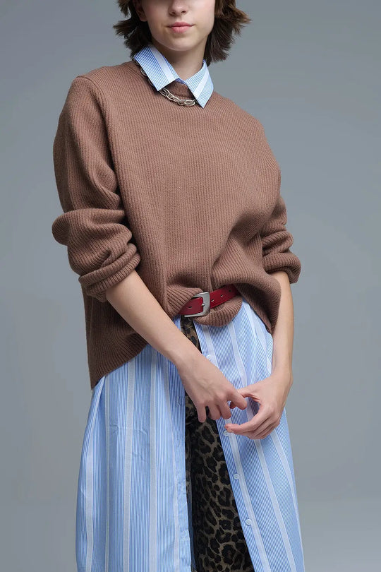 Ribbed Comfy Knit Sweater in Camel - Sweaters