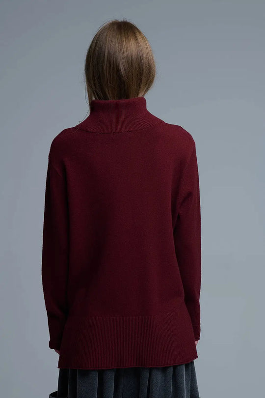 Oversized Roll Neck Sweater in Burgundy - RED / ONE - Sweaters