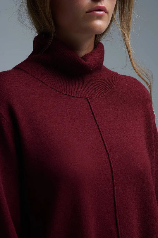 Oversized Roll Neck Sweater in Burgundy - RED / ONE - Sweaters