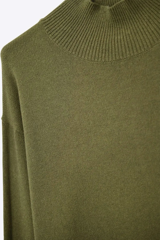 Loose military green sweater with open back detail - KHAKI / ONE - Sweaters
