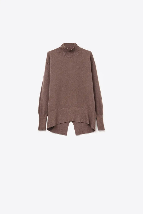 Loose brown sweater with open back detail - BROWN / ONE - Sweaters