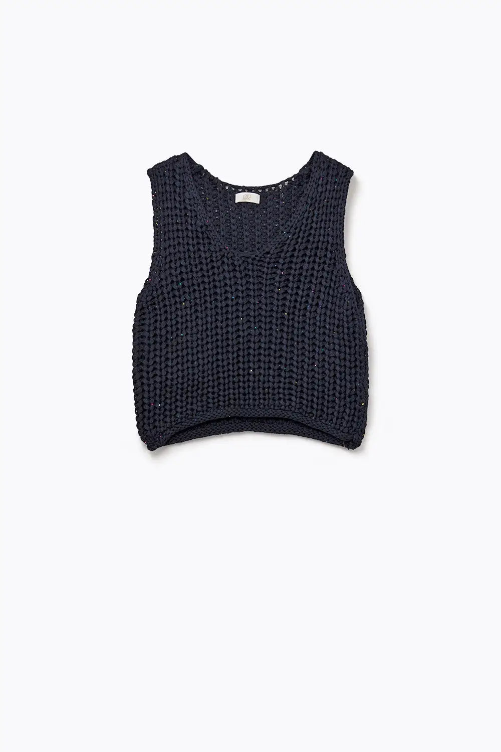 Crochet Cropped Vest in Navy With sequins Thread - NAVY / ONE - Sweaters