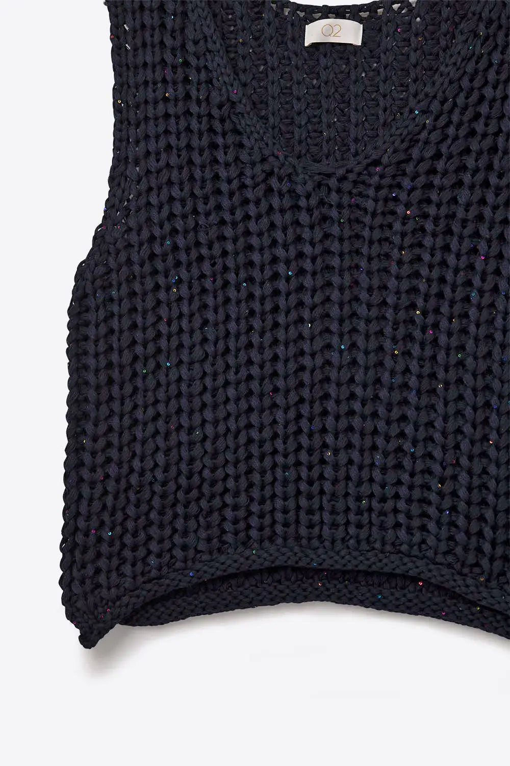 Crochet Cropped Vest in Navy With sequins Thread - NAVY / ONE - Sweaters