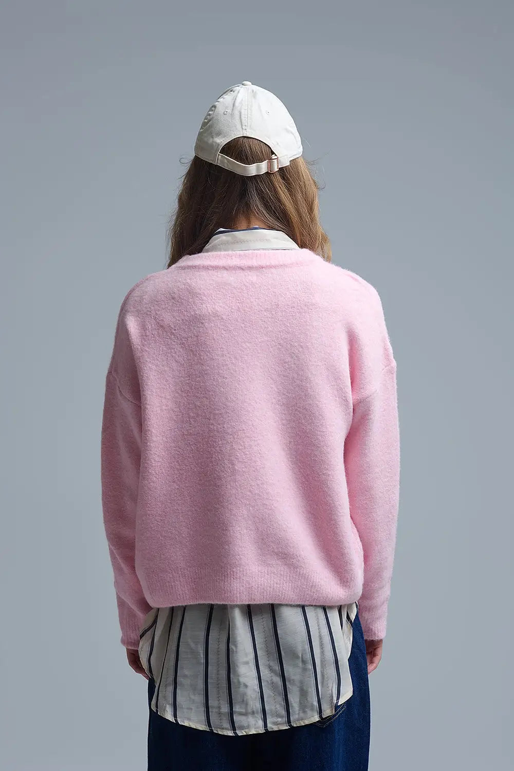 Cute Pink Cropped Bear Patch Sweater - PINK / ONE - Sweaters