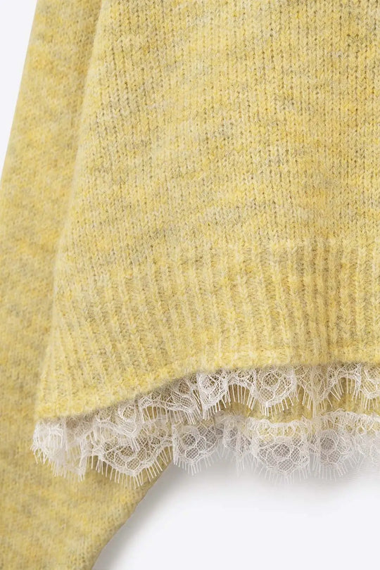 Lace Detail Relaxed Yellow Sweater - YELLOW / ONE - Sweaters