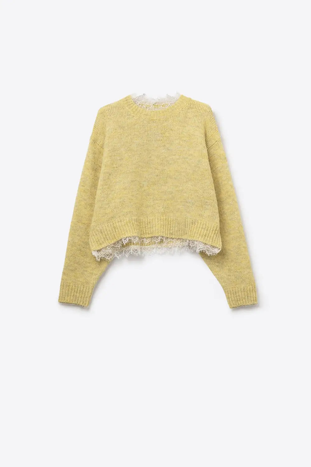 Lace Detail Relaxed Yellow Sweater - YELLOW / ONE - Sweaters