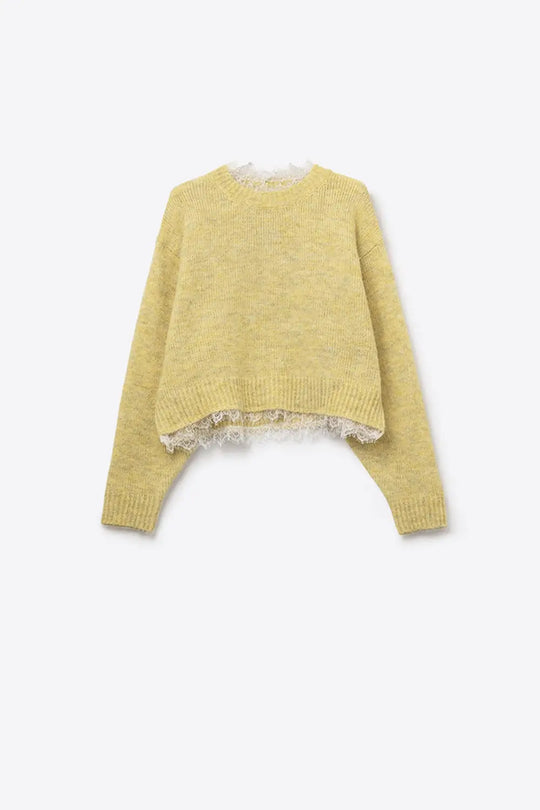 Lace Detail Relaxed Yellow Sweater - YELLOW / ONE - Sweaters