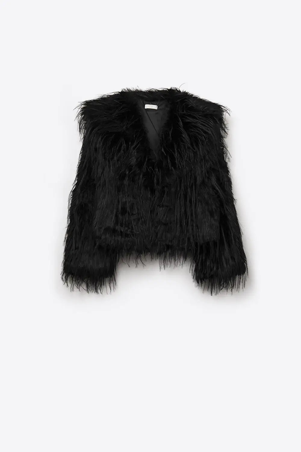 Black Statement Faux Fur Jacket with Big Collar - BLACK / ONE - Jackets