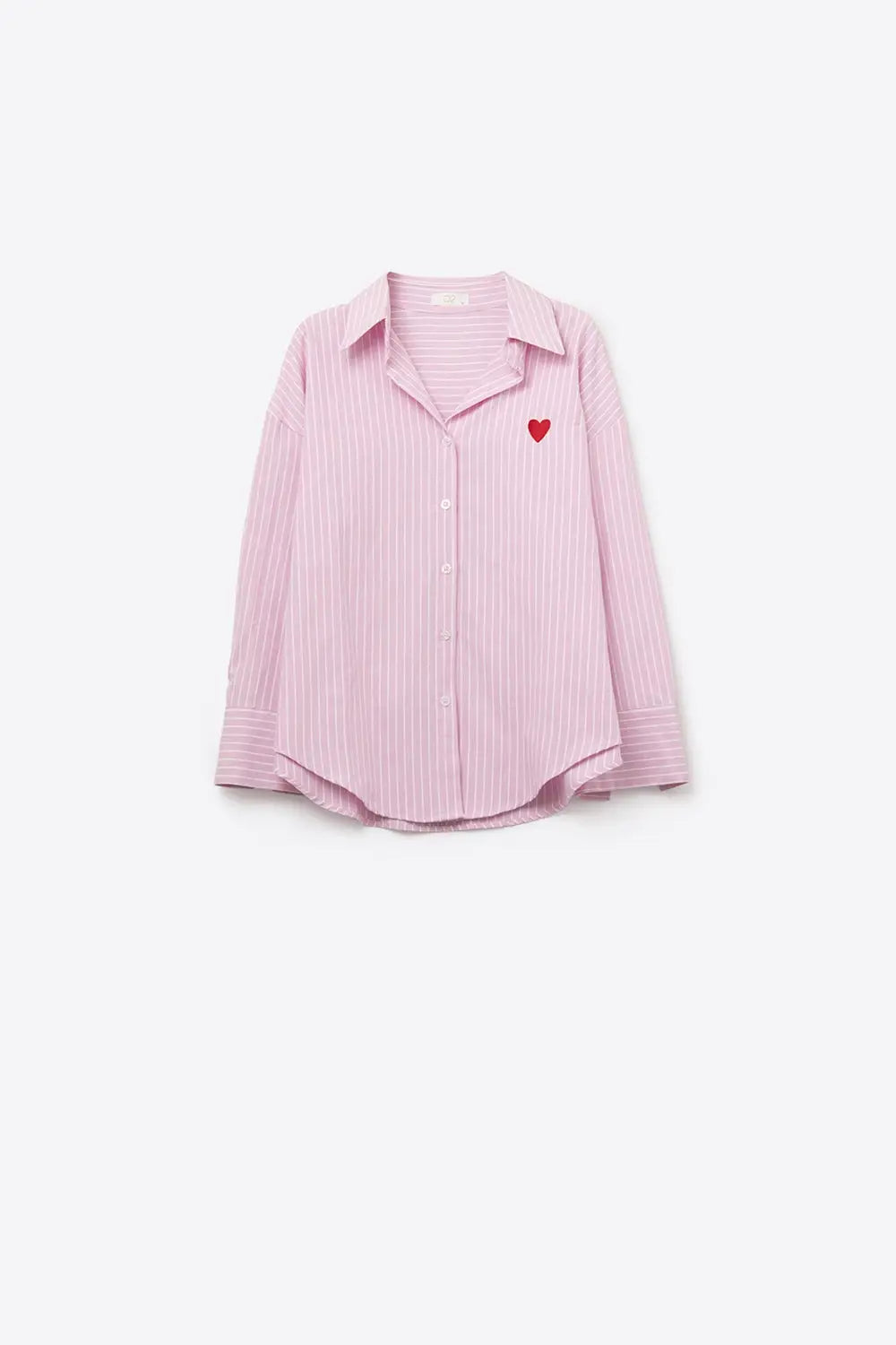 Pink Striped shirt with red heart embroidery - Shirts