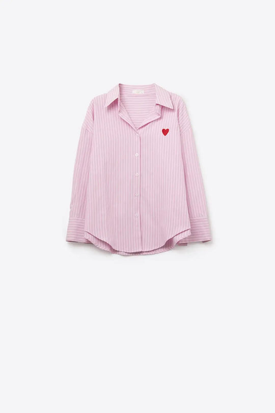 Pink Striped shirt with red heart embroidery - Shirts
