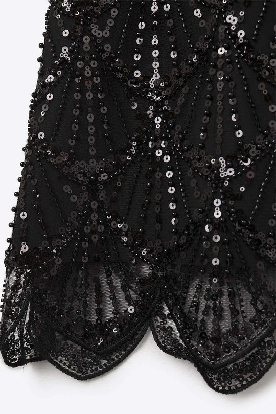 Chic Black Sequin Cropped Top - Tops