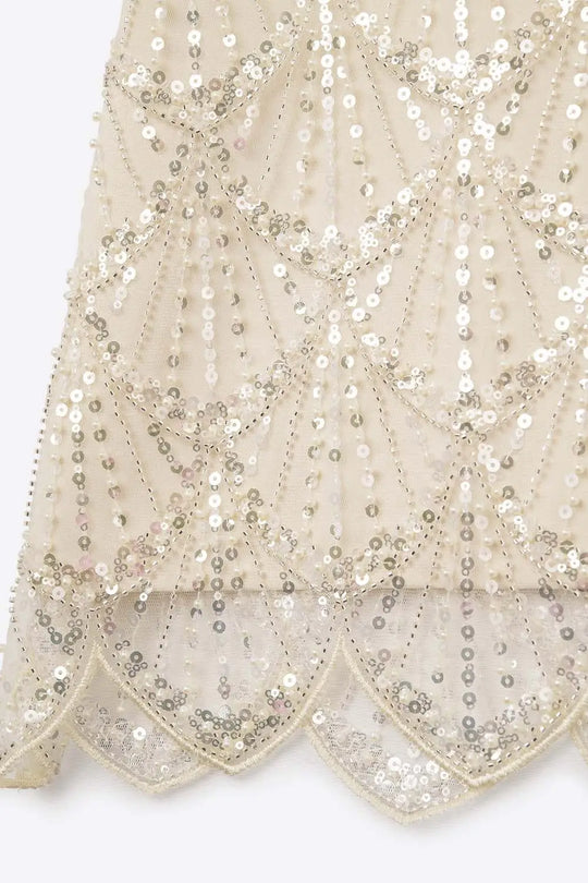 Chic Cream Sequin Cropped Top - Tops