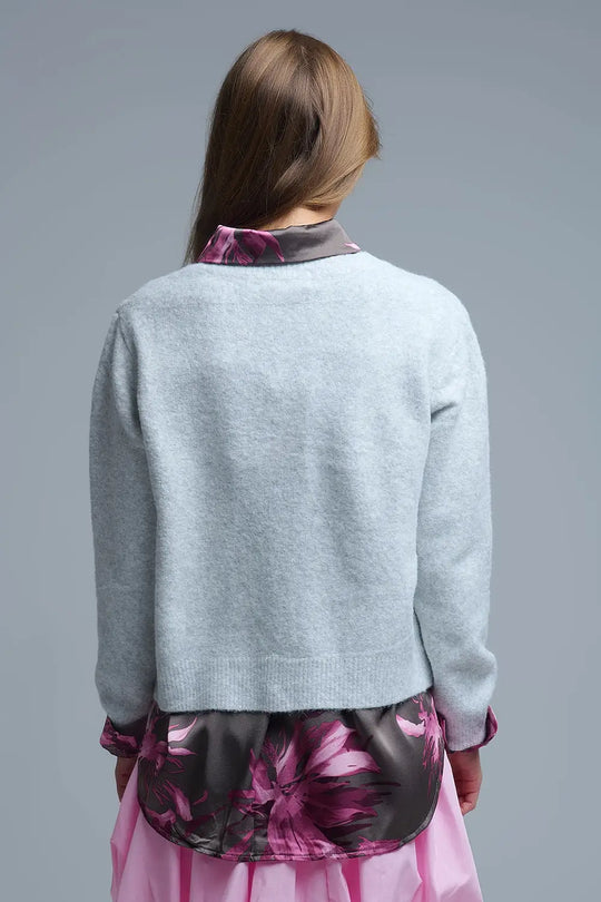 fluffy Gray Cardigan with Heart Buttons - GRAY / ONE - Cardigans