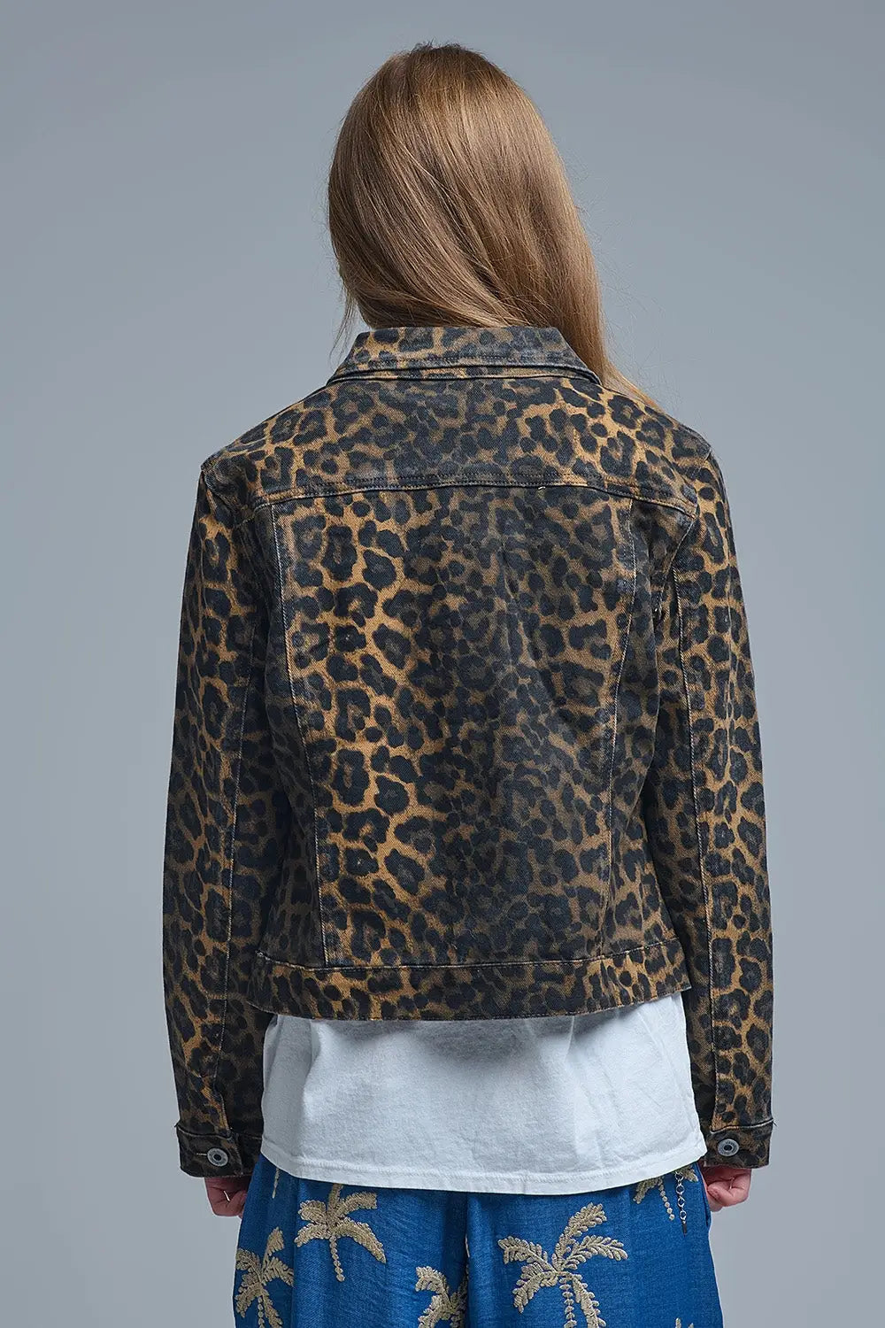 Leopard Print Denim Jacket in denim fabric - Jackets