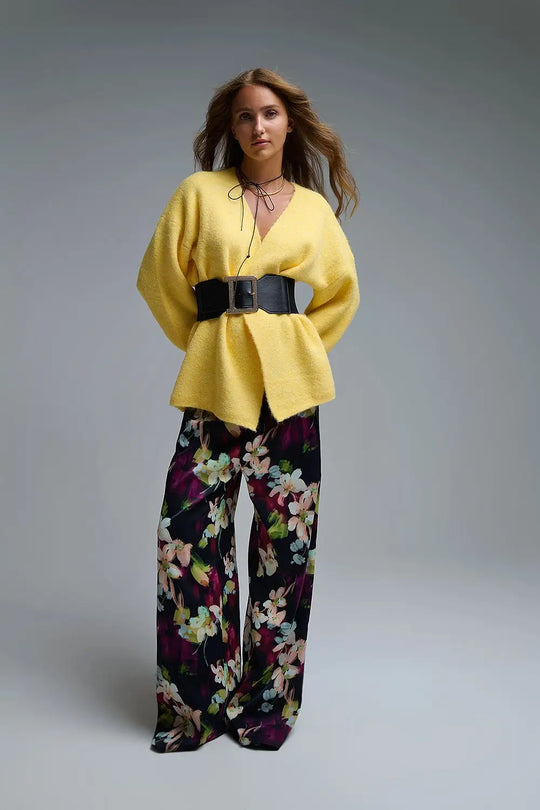 Elegant Yellow Wrap Knitted Cardigan - YELLOW / ONE - Cardigans