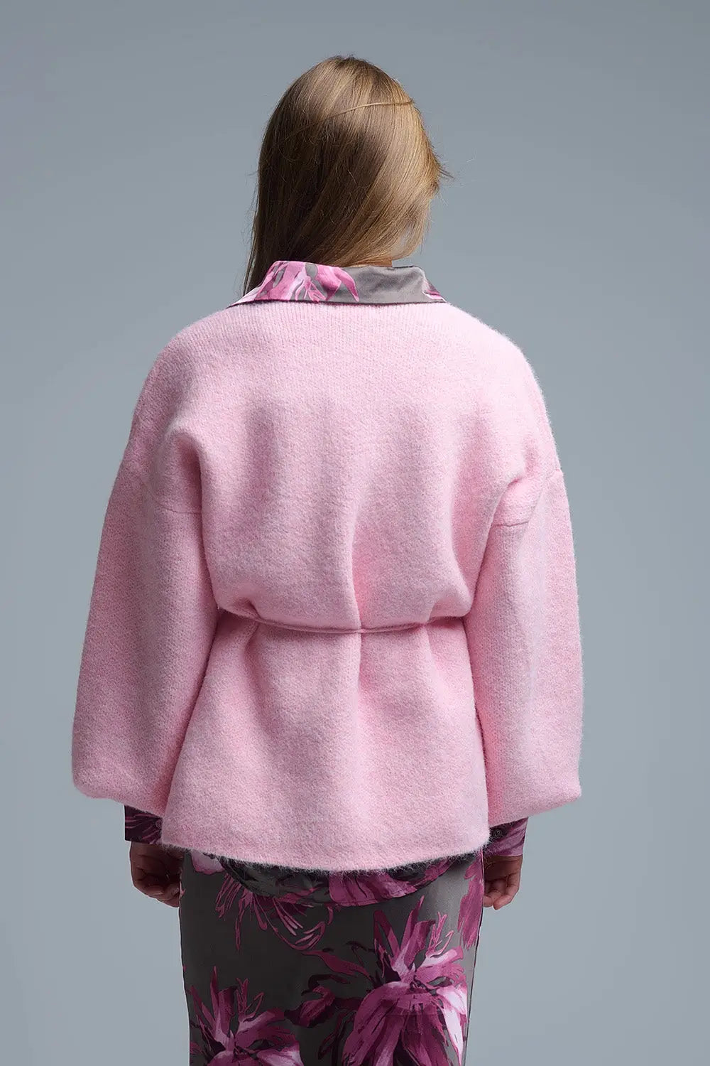 Elegant Pink Wrap Knitted Cardigan - PINK / ONE - Cardigans