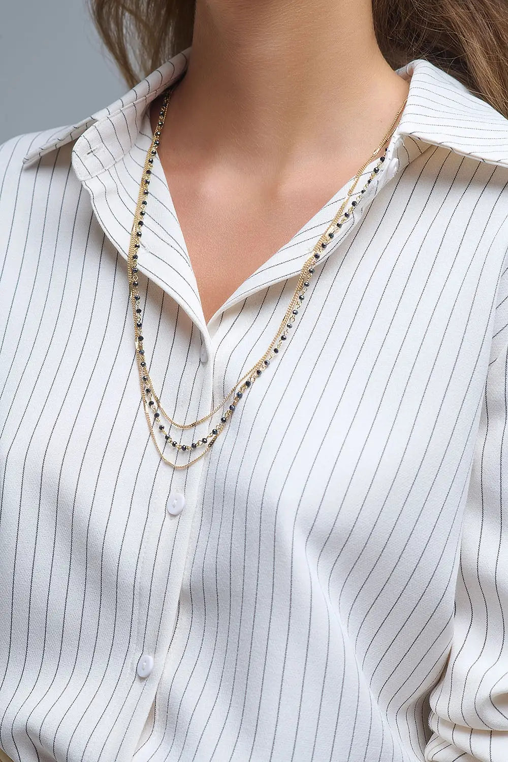 Sophisticated Pinstripe Cream-Striped High-Neck Shirt - Shirts