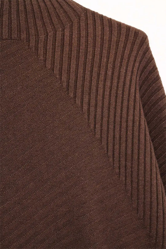 Brown Asymmetric Ribbed Knit Sweater Tunic - BROWN / ONE - Sweaters