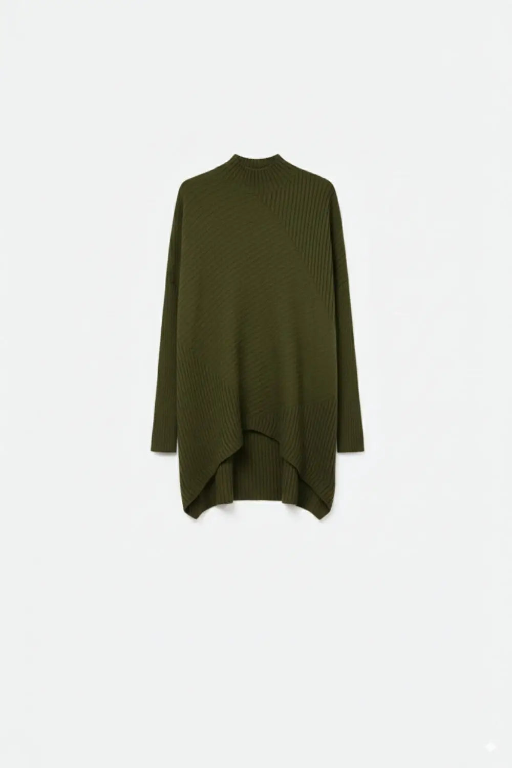Khaki Asymmetric Ribbed Knit Sweater Tunic - KHAKI / ONE - Sweaters