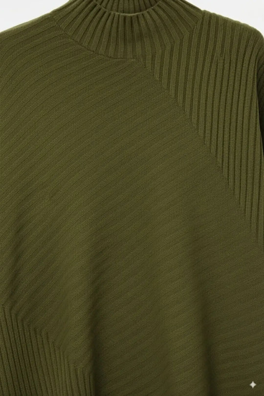 Khaki Asymmetric Ribbed Knit Sweater Tunic - KHAKI / ONE - Sweaters