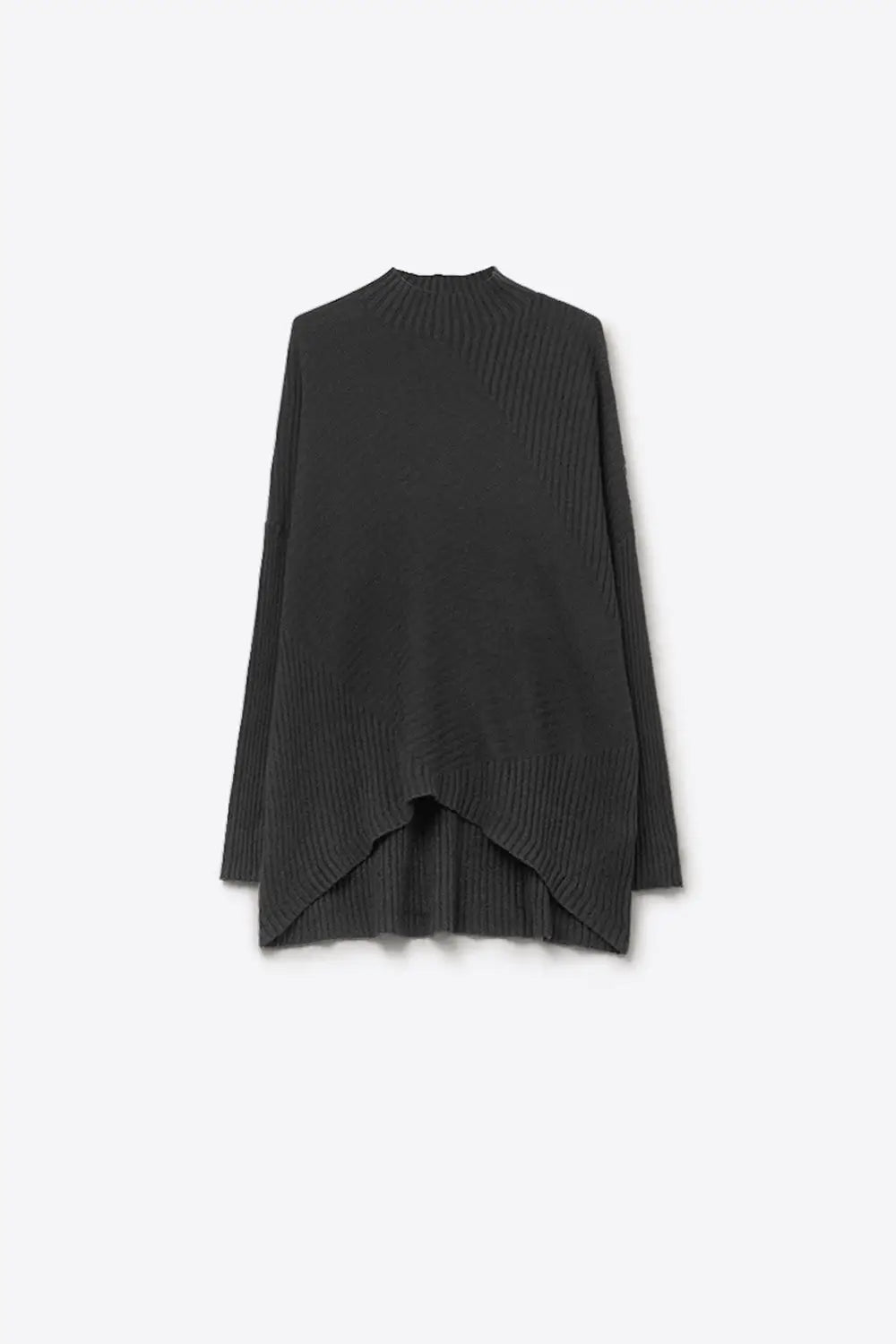 Black Asymmetric Ribbed Knit Sweater Tunic - BLACK / ONE - Sweaters