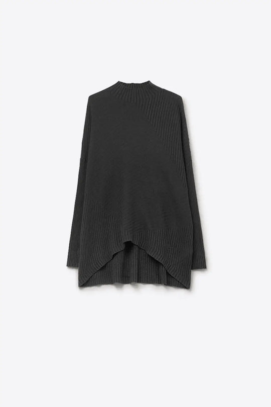 Black Asymmetric Ribbed Knit Sweater Tunic - BLACK / ONE - Sweaters
