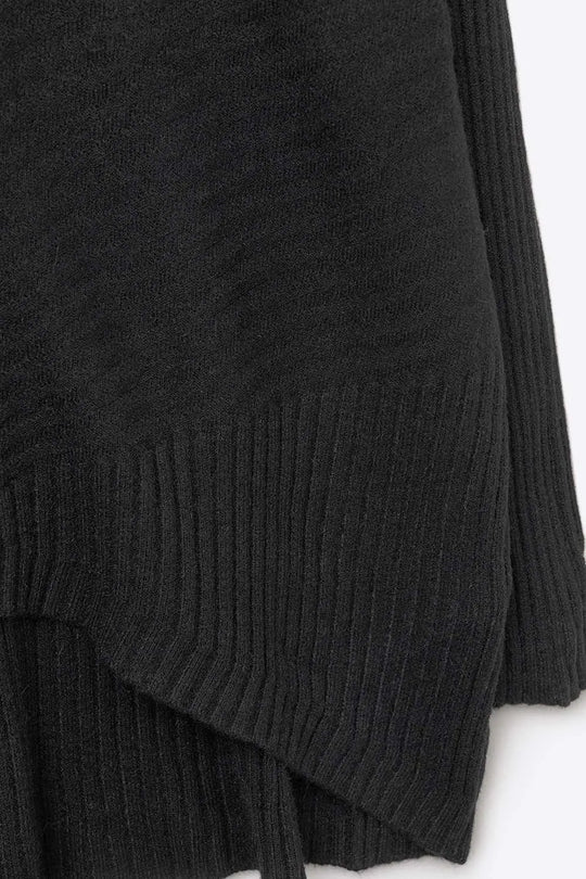 Black Asymmetric Ribbed Knit Sweater Tunic - BLACK / ONE - Sweaters