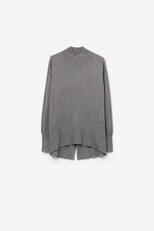 Loose gray sweater with open back detail - GRAY / ONE - Sweaters
