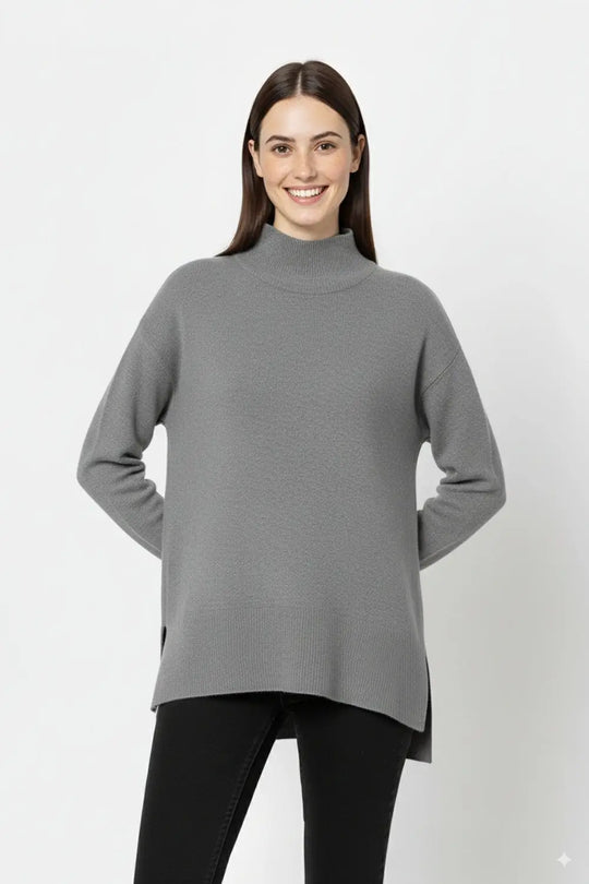 Loose gray sweater with open back detail - GRAY / ONE - Sweaters