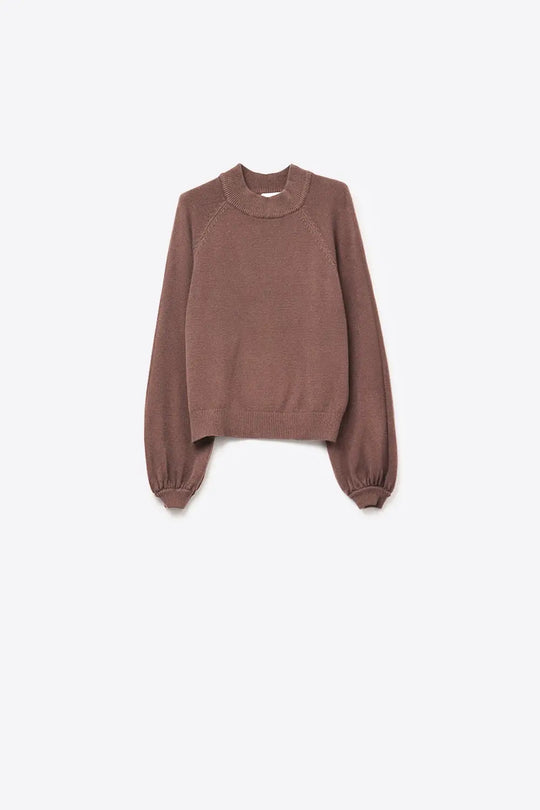 relaxed style brown jumper with balloon sleeves - BROWN / ONE - Sweaters